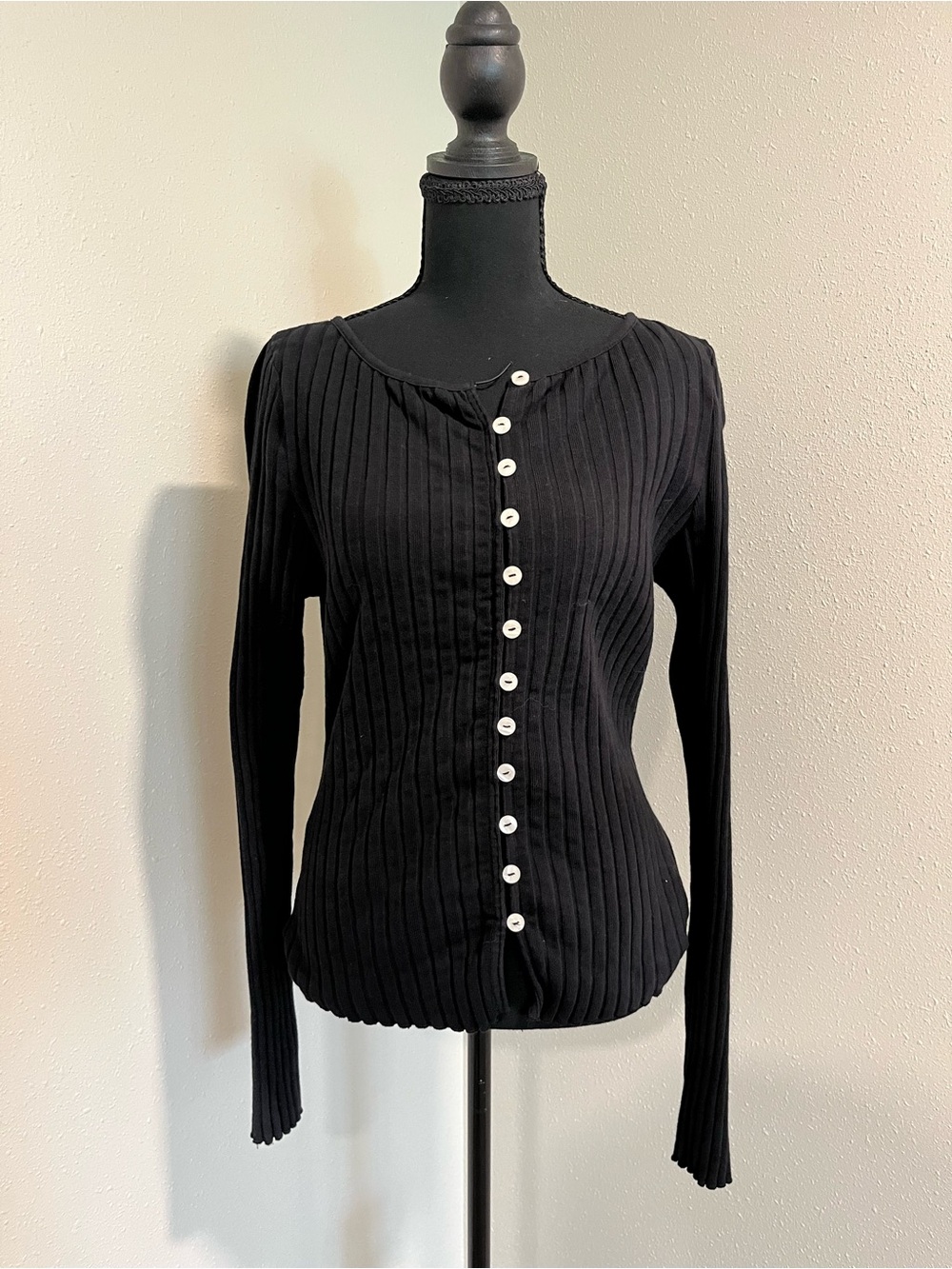 Free People Black Ribbed Button-Front Women's Top -XL- READ DEACRIPTION